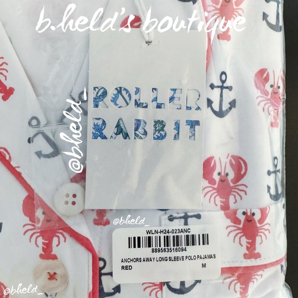 Roller Rabbit Anchors Away Long Sleeve Polo Pajamas in Red Size M NWT - Picture 13 of 14